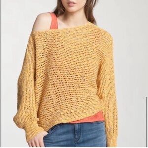 Free people oversized loose knit Dolman batwing layering cold shoulder sweater L